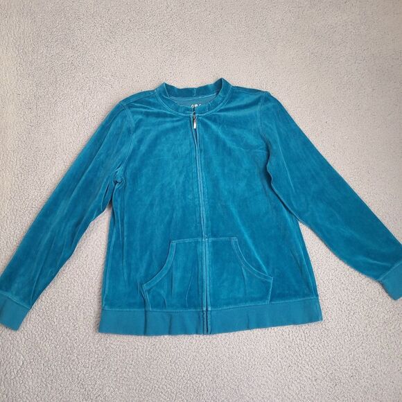 Made‎ for Life Jacket Womens Large Blue Teal Velour Full Zip Pockets Athletic - Picture 1 of 12